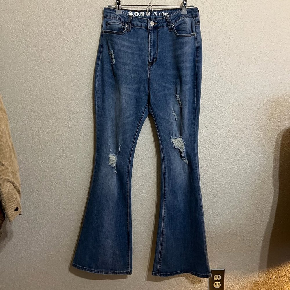 SONG High Rise Fit & Flare Jeans
